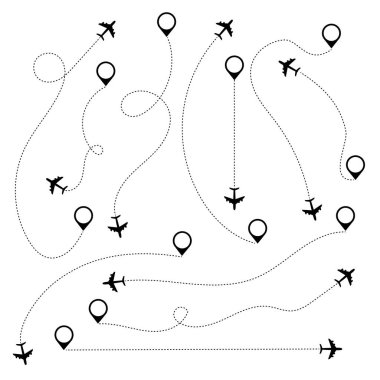 Uçak Noktalı Yolu Belirle Vektör Tasarımı.
