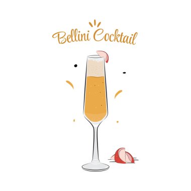 Bellini Kokteyl Simgesi Vektör Tasarımı.