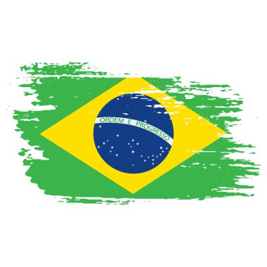 Grunge Fırça Vuruşu Brezilya Bayrakları Beyaz Arkaplan Vektör Tasarımı. 