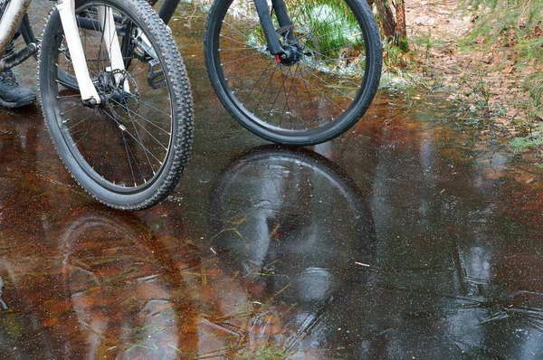 Een Fietstocht Ijs Winter Fietsers Een Bevroren Meer — Stockfoto