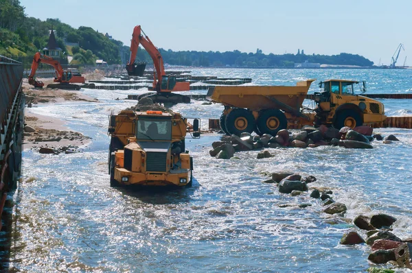 Equipamento Construção Costa Construção Quebra Mares Medidas Protecção Costeira — Fotografia de Stock