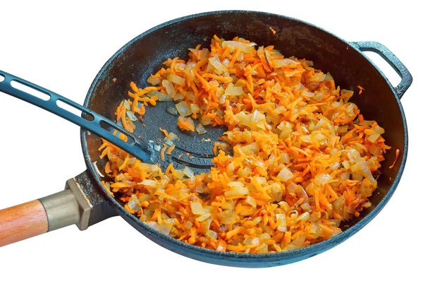 Обсмажити Супі Цибулі Моркві Сковороді Випити Овочі Супу Сковороді — стокове фото