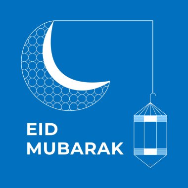 Mübarek Bayramı Hilal Ay ve Yıldızı Mavi Arkaplanda Kutlaması