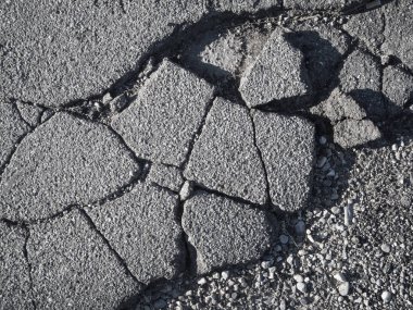 Detail-view of a cracked aspalt layer on a side street. clipart