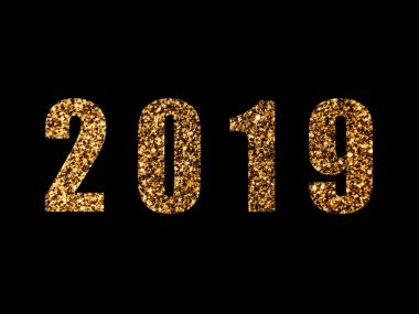 2019. Siyah zemin üzerine altın sayılar. 2019 tebrik kartı.