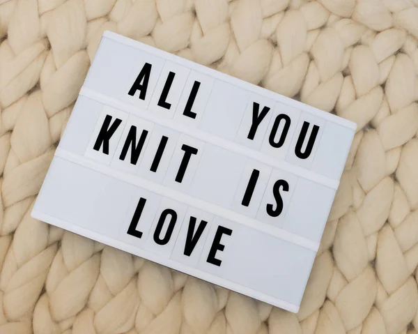 All You Knit Love Word Lightbox Knit Background Cozy Compozition — Stock Photo, Image