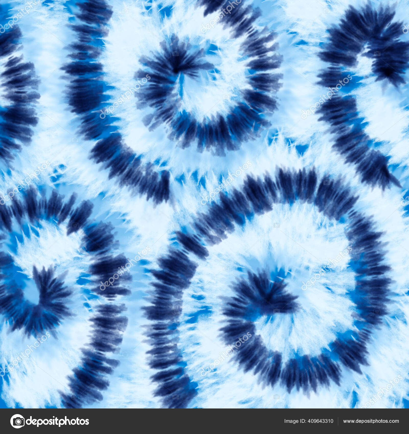 Tie Dye blue turquoise white spiral background. Stock Photo by