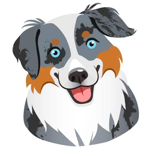 Berger Australien Chien Visage Dessin Animé Portrait Mignon Chien Troupeau — Image vectorielle