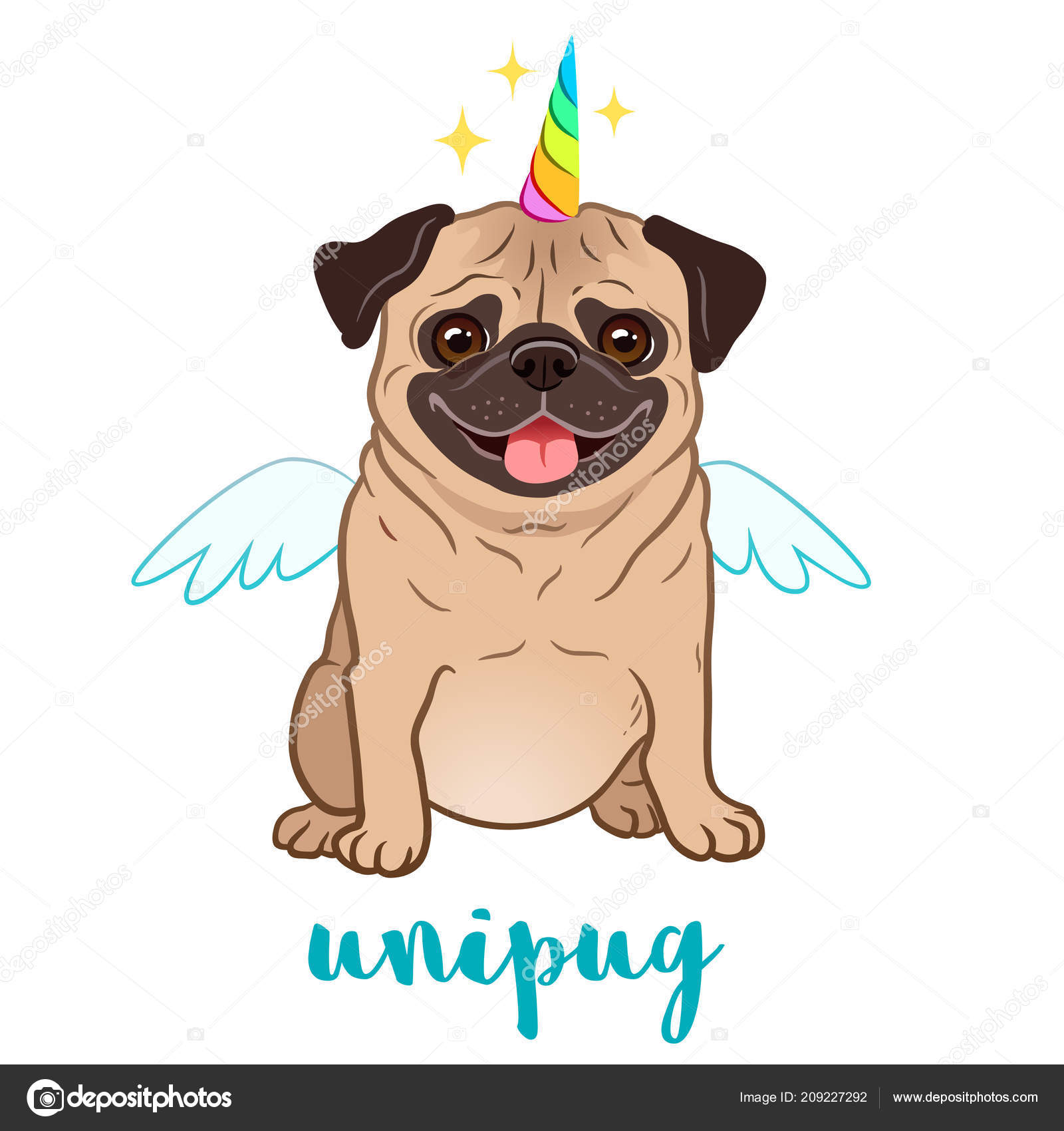 Unicorn Pug Dog Horn Wings Vector Cartoon Illustration Cute Funny — Stock Vector © treemouse ...