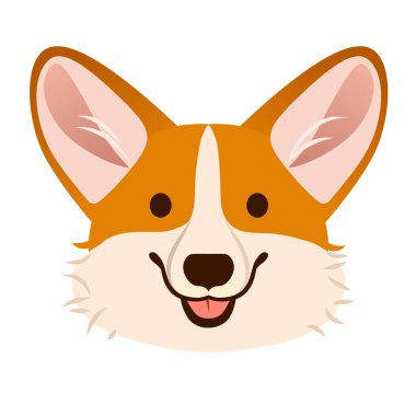 Corgi köpek sevimli çizgi vektör portre. Pembroke Welsh corgi köpek yavrusu Köpek suratı, dilini çıkarmış izole üzerinde beyaz gülümsüyor. Evcil hayvan, köpek, köpek severler Tema tasarım öğesi düz çağdaş bir tarz.