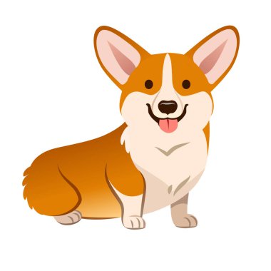 Corgi köpek vektör karikatür çizim. Oturmuş, dilini çıkarmış izole üzerinde beyaz gülümseyen sevimli dost Galce corgi köpek yavrusu. Evcil hayvan, hayvan, köpek Tema tasarım öğesinde çağdaş basit düz stil