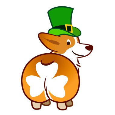 Cute smiling welsh corgi dog in green leprechaun top hat vector 