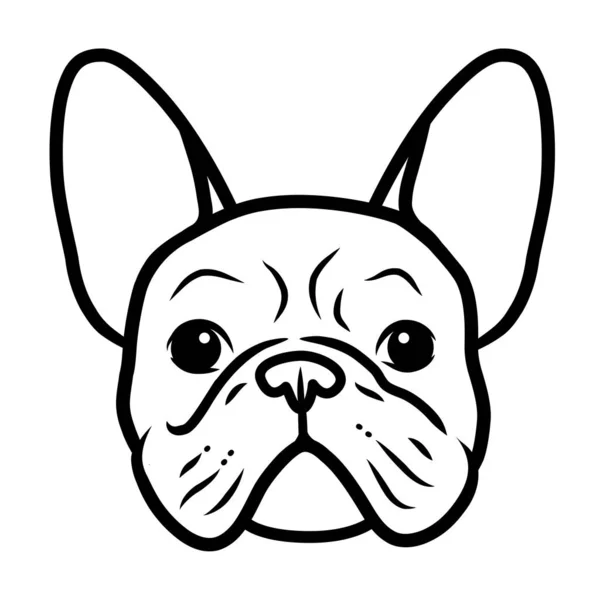 French bulldog black and white hand drawn cartoon portrait. Funn — Stock Vector