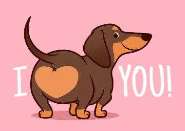 Sevimli gülümseyen dachshund köpek yavrusu vektör karikatür illüstrasyon iso