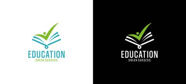 Eğitim logosu tasarımı için mutlu simgeyle kitap kontrol logosu