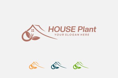 Yaprak ve çatı logosu olan çevre dostu yeşil ev logosu, yumuşak renkli bitki evi logosu