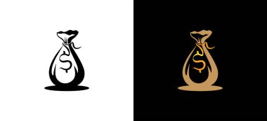 Para çantası simgesi logo vektör illüstrasyonu. Dolar işaretli para çuvalı, zenginliği, tasarrufu, finansal durumu simgeliyor.