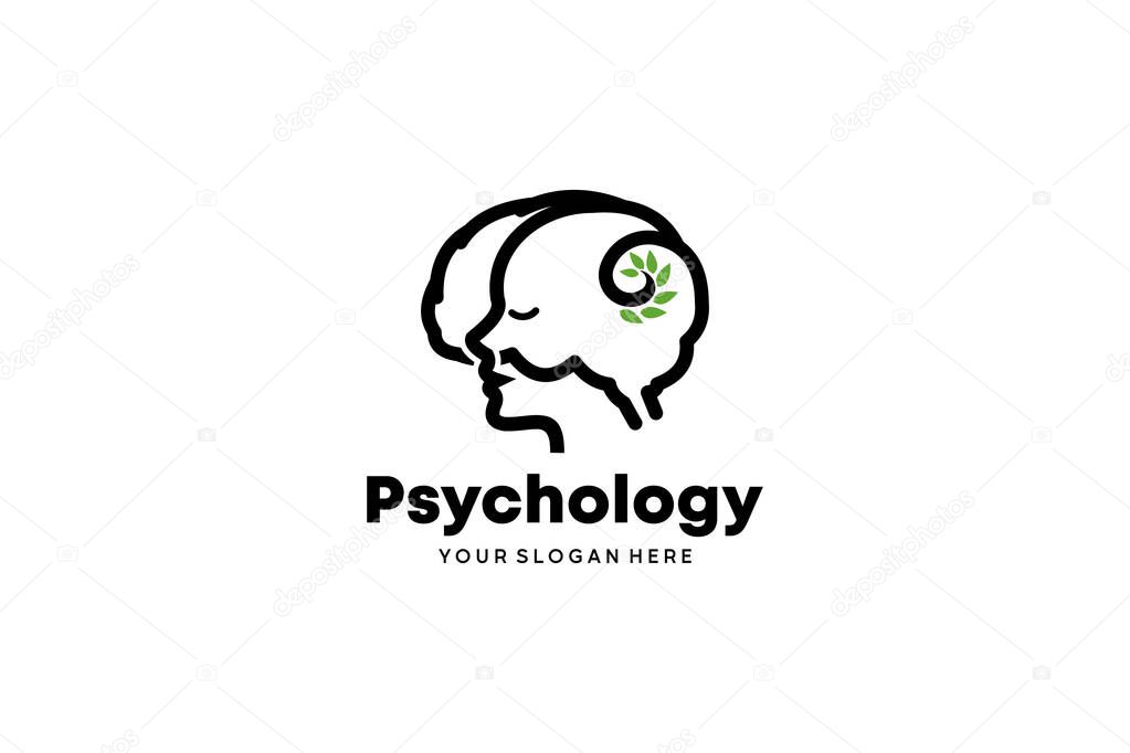Vector head with brain icon symbol for psychology logo, mind consulting or therapy services