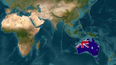 Dalgalı bayrağı olan Avustralya haritası