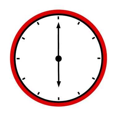 Saat illüstrasyonuna göre saat 6 'da kırmızı çerçeveli. Beyaz arka planda izole edilmiş. Zaman, zaman, teslim tarihi ve dakiklik kavramları için minimalist tasarım.