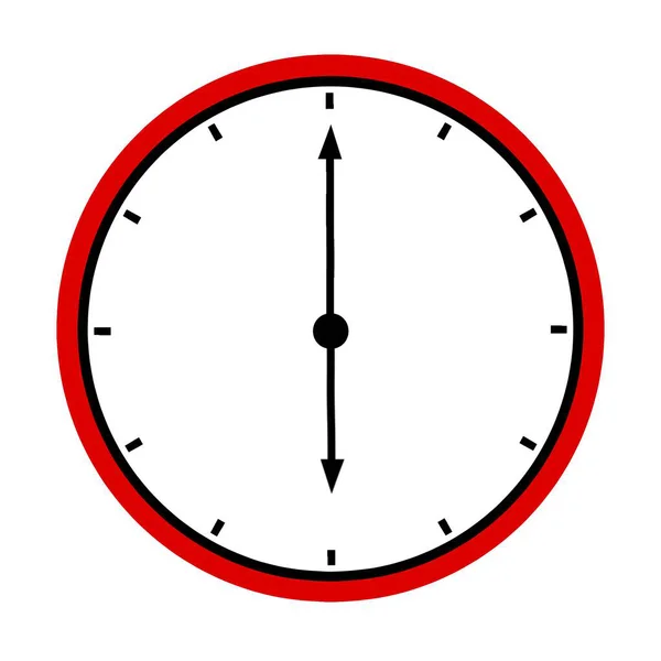 Saat illüstrasyonuna göre saat 6 'da kırmızı çerçeveli. Beyaz arka planda izole edilmiş. Zaman, zaman, teslim tarihi ve dakiklik kavramları için minimalist tasarım.