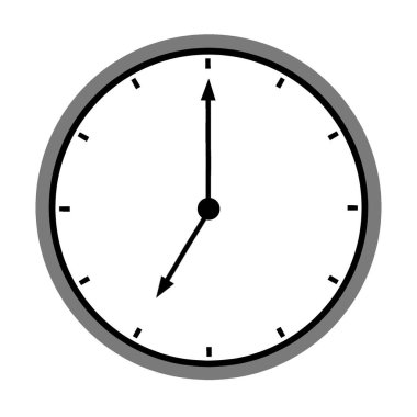 Saat illüstrasyonuna göre saat 7 'de gri çerçeveli. Beyaz arka planda izole edilmiş. Zaman, zaman, teslim tarihi ve dakiklik kavramları için minimalist tasarım.