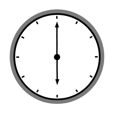 Saat illüstrasyonuna göre saat 6 'da gri çerçeveli. Beyaz arka planda izole edilmiş. Zaman, zaman, teslim tarihi ve dakiklik kavramları için minimalist tasarım.