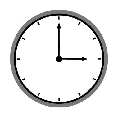 Saat çizelgesi gri çerçeveli saat 3 'ü gösteriyor. Beyaz arka planda izole edilmiş. Zaman, zaman, teslim tarihi ve dakiklik kavramları için minimalist tasarım.