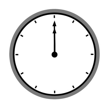 Saat illüstrasyonuna göre saat 12 'de gri çerçeveli. Beyaz arka planda izole edilmiş. Zaman, zaman, teslim tarihi ve dakiklik kavramları için minimalist tasarım.