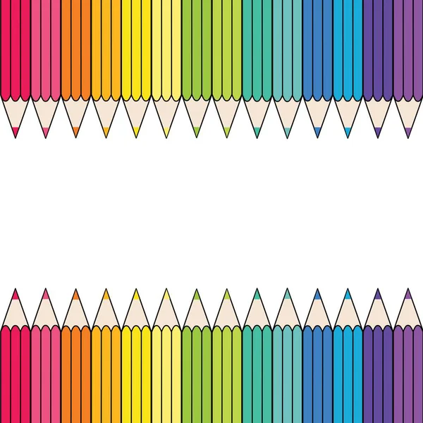 Gökkuşağı renkli kalemler üstte ve altta ortada boş beyaz boşluk var. Okul, sanat, yaratıcı ve eğitim tasarım şablonları için mükemmel.