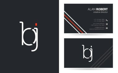 b ve j harfleri logo tasarım ve kartvizit şablonu, vektör çizim