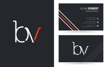 b ve v harf logo tasarım ve kartvizit şablonu, vektör çizim