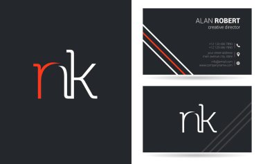 NK harf logo tasarım kartvizitler, vektör, illüstrasyon 