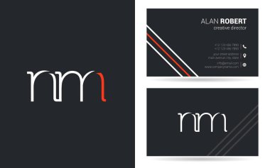 NM harf logo tasarım kartvizitler, vektör, illüstrasyon 