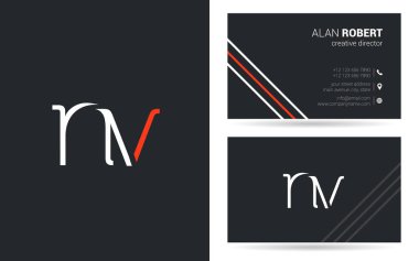 NV harf logo tasarım kartvizitler, vektör, illüstrasyon 