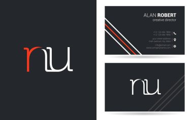 nu harf logo tasarım kartvizitler, vektör, illüstrasyon 