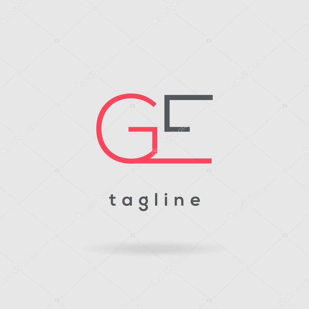 Vector illustration of simple logo with text tagline and letters ge