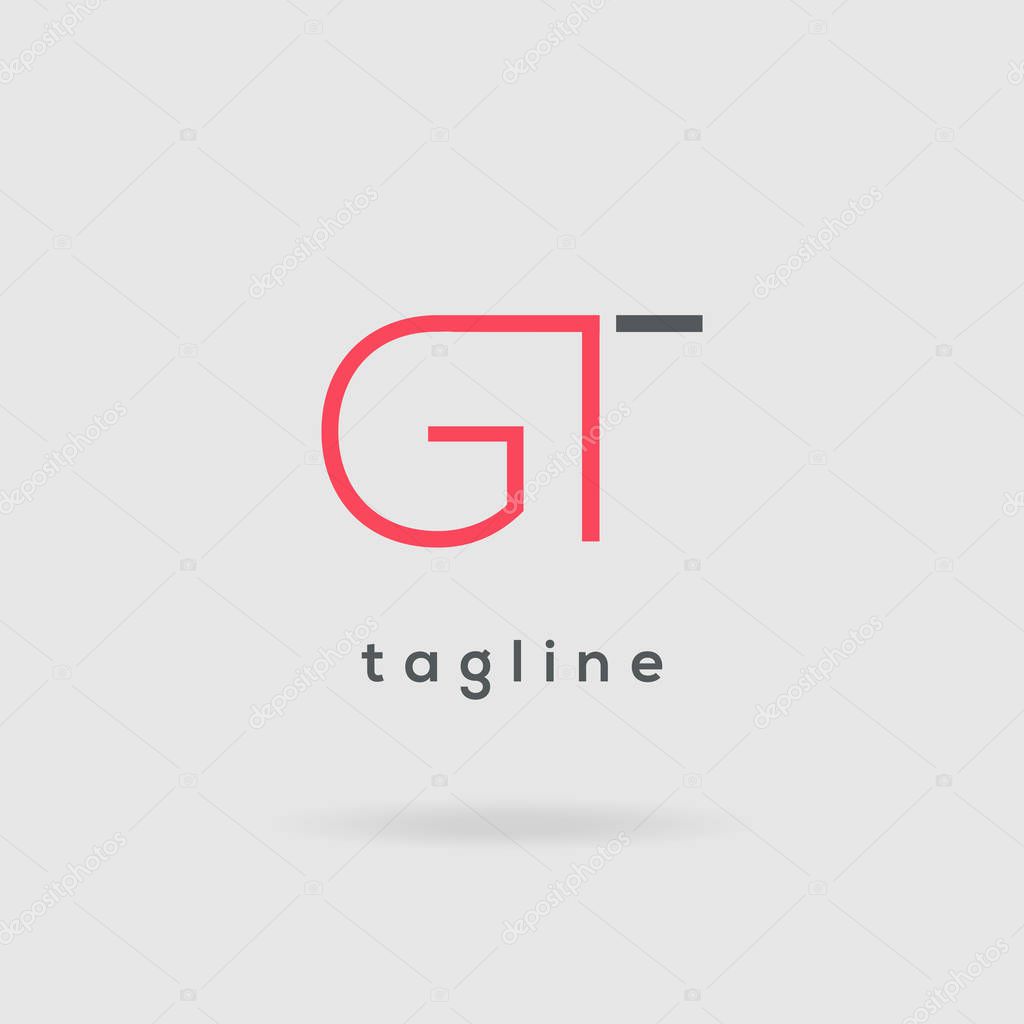 Vector illustration of simple logo with text tagline and letters gt