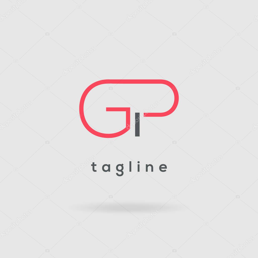 Vector illustration of simple logo with text tagline and letters gp