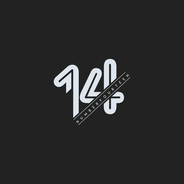 エレガントなデザインアイコンベクトル番号線型数字ロゴ14番暗い背景に抽象的なコンセプトをデザイン — ストックベクタ