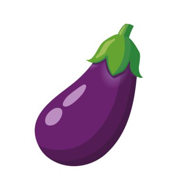 Patlıcanların vektör çizimi, koyu mor gövdeli, yeşil saplı, basit asgari tarzda.
