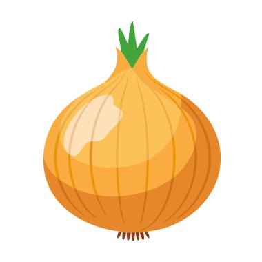 Soğanın vektör çizimi, yuvarlak şekil, açık kahverengi ten, temiz düz tasarım, izole edilmiş