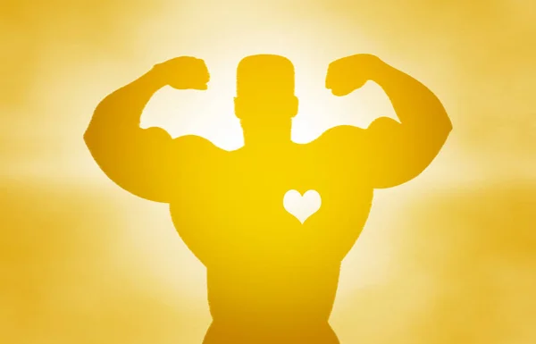 Pictogram Voor Bodybuilding Silhouet Bodybuilding Pictogram Gele Achtergrond Zonlicht Uit — Stockfoto