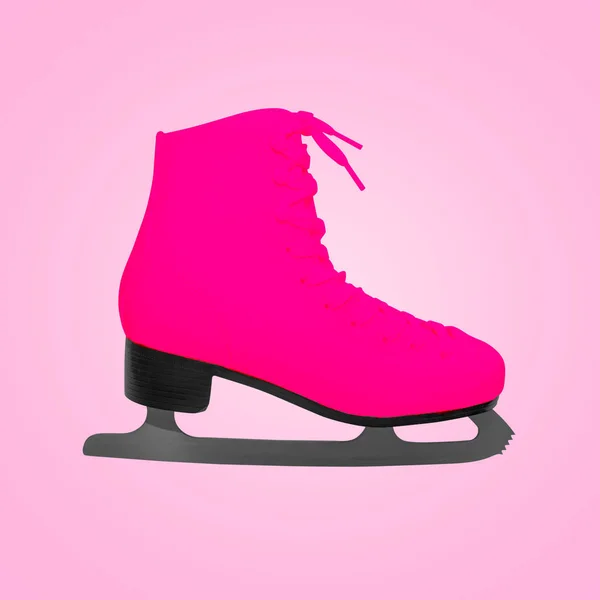 Roze Schaatsen Voor Kunstschaatsen Roze Achtergrond Klassiek Winter Minimaal Concept — Stockfoto