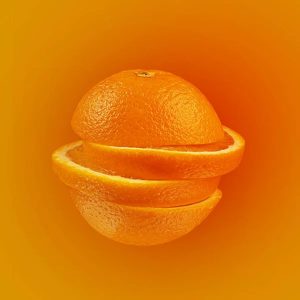 Pomarańczowy krojony na jasnym pomarańczowym tle. Minimalna koncepcja owoców. — Zdjęcie stockowe