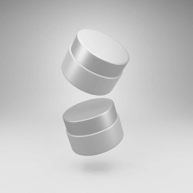  Kozmetik ürünleri için iki gerçekçi plastik şişe arka planda süzülüyor. Düzen Şablonu. 3B illüstrasyon.