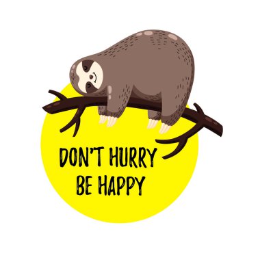 Komik karikatür tembel bir dalda asılı