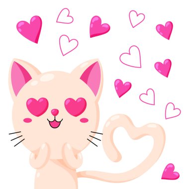 Sevimli çizgi vektör kedi, kartpostal için şablon