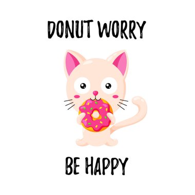 Sevimli çizgi vektör kedi, kartpostal için şablon