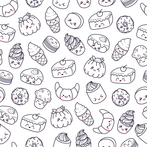 Set Von Vektor Cartoon Doodle Symbole Dessert Kuchen Eis Süßigkeiten — Stockvektor